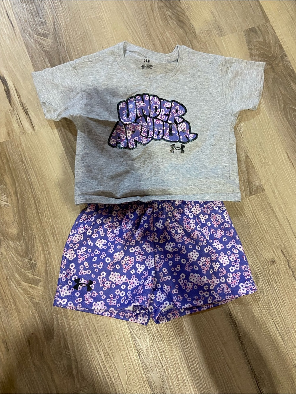 Under Armour Gray Tee and Purple Floral Shorts Kids